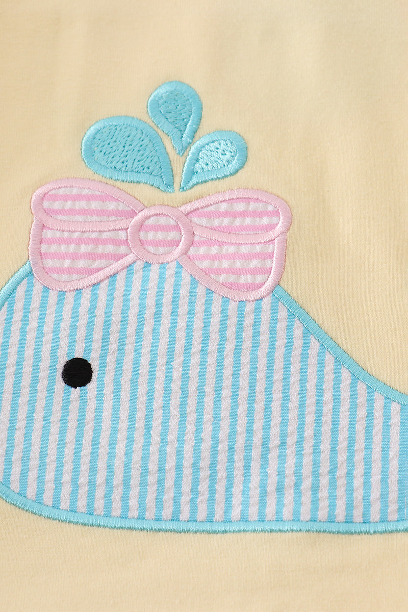 Yellow whale applique girl set