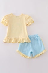 Yellow whale applique girl set