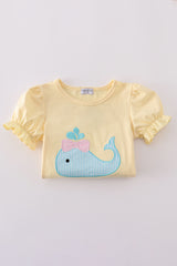 Yellow whale applique girl set