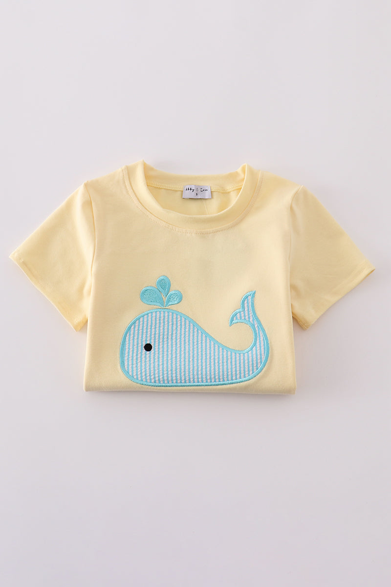 Yellow whale applique boy set