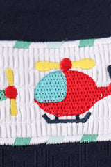 Navy helicopter embroidery smocked boy set