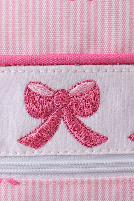 Pink stripe print bow embroidery girl schoolbag