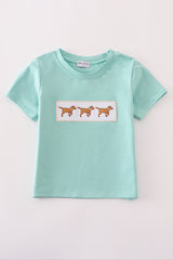 Mint hunting puppy embroidery top