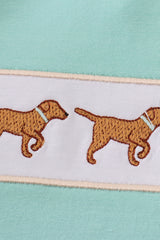 Mint hunting puppy embroidery top
