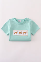 Mint hunting puppy embroidery top