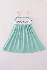 Mint hunting puppy embroidery ruffle dress
