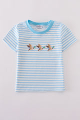 Blue stripe duck embroidery top