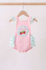 Pink Strawberry Applique Knit Bubble