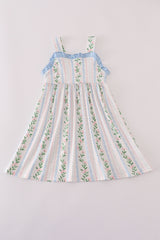 Blue floral print ruffle dress