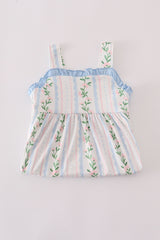 Blue floral print ruffle dress