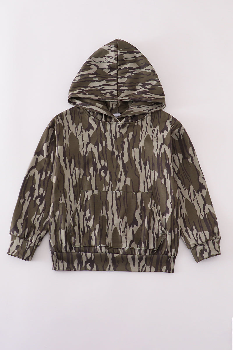 Brown camouflage print hoodie