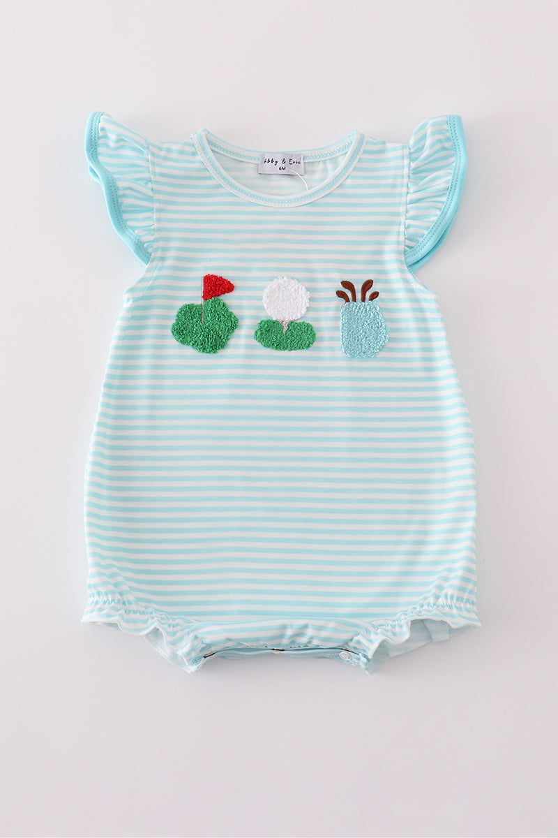 Blue stripe golf french knot ruffle bubble