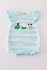 Blue stripe golf french knot ruffle bubble