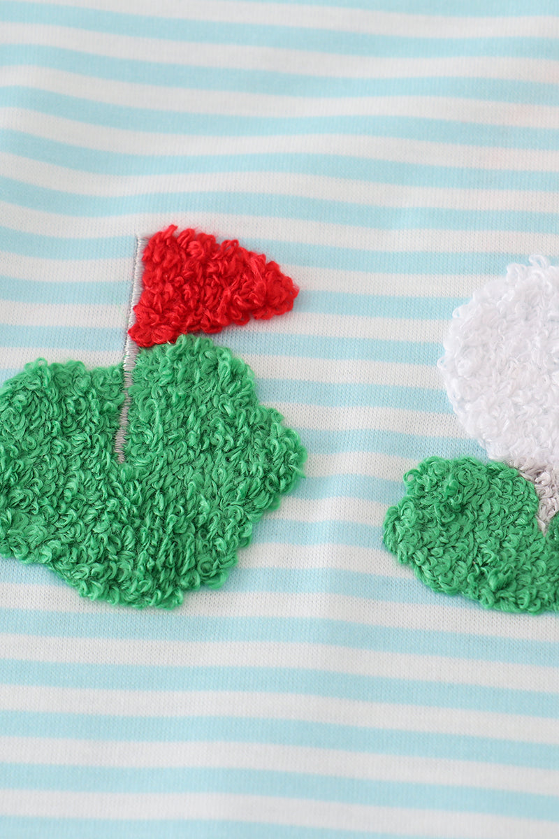 Blue stripe golf french knot ruffle bubble