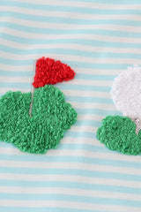 Blue stripe golf french knot ruffle bubble