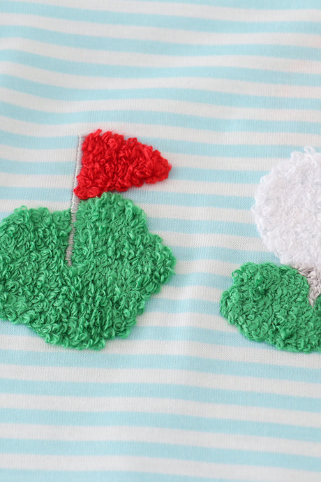 Blue stripe golf french knot ruffle bubble