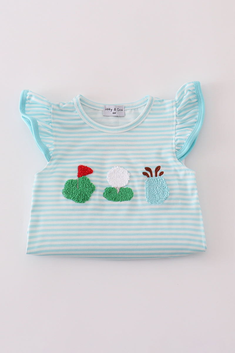 Blue stripe golf french knot ruffle bubble