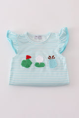 Blue stripe golf french knot ruffle bubble