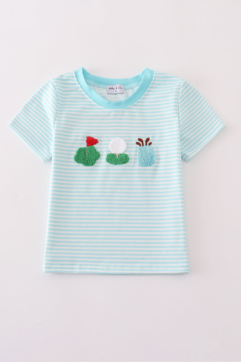 Blue stripe golf french knot top