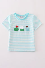 Blue stripe golf french knot top