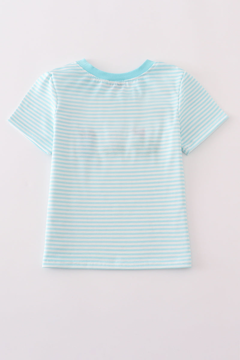 Blue stripe golf french knot top