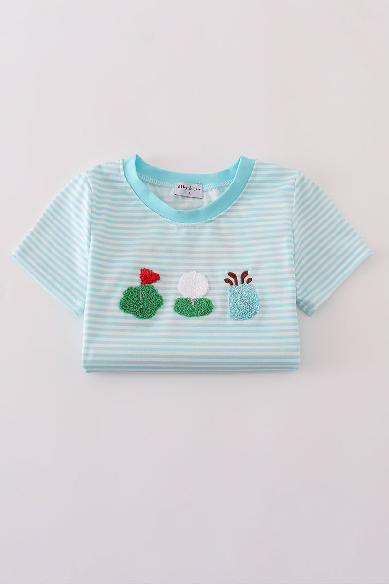 Blue stripe golf french knot top
