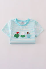 Blue stripe golf french knot top