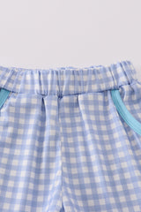 Blue truck fishing applique shorts set