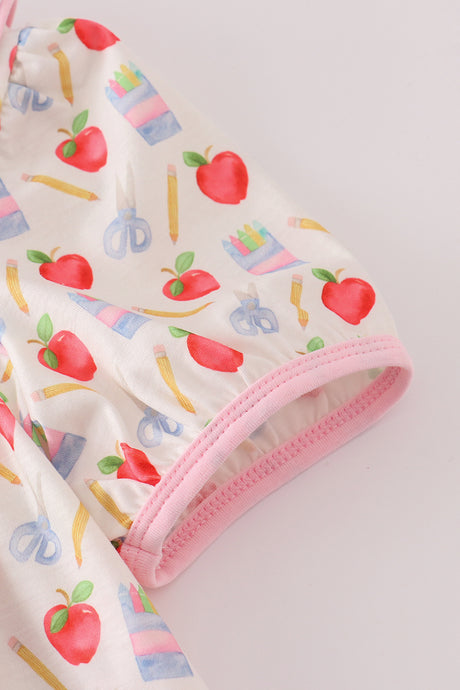 Apple pencil print ruffle shorts set