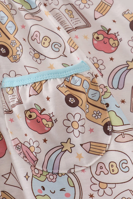 Blue bus apple print dress