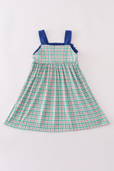 Blue apple french knot plaid dress