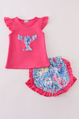 Tropical Lobster Splash applique shorts set