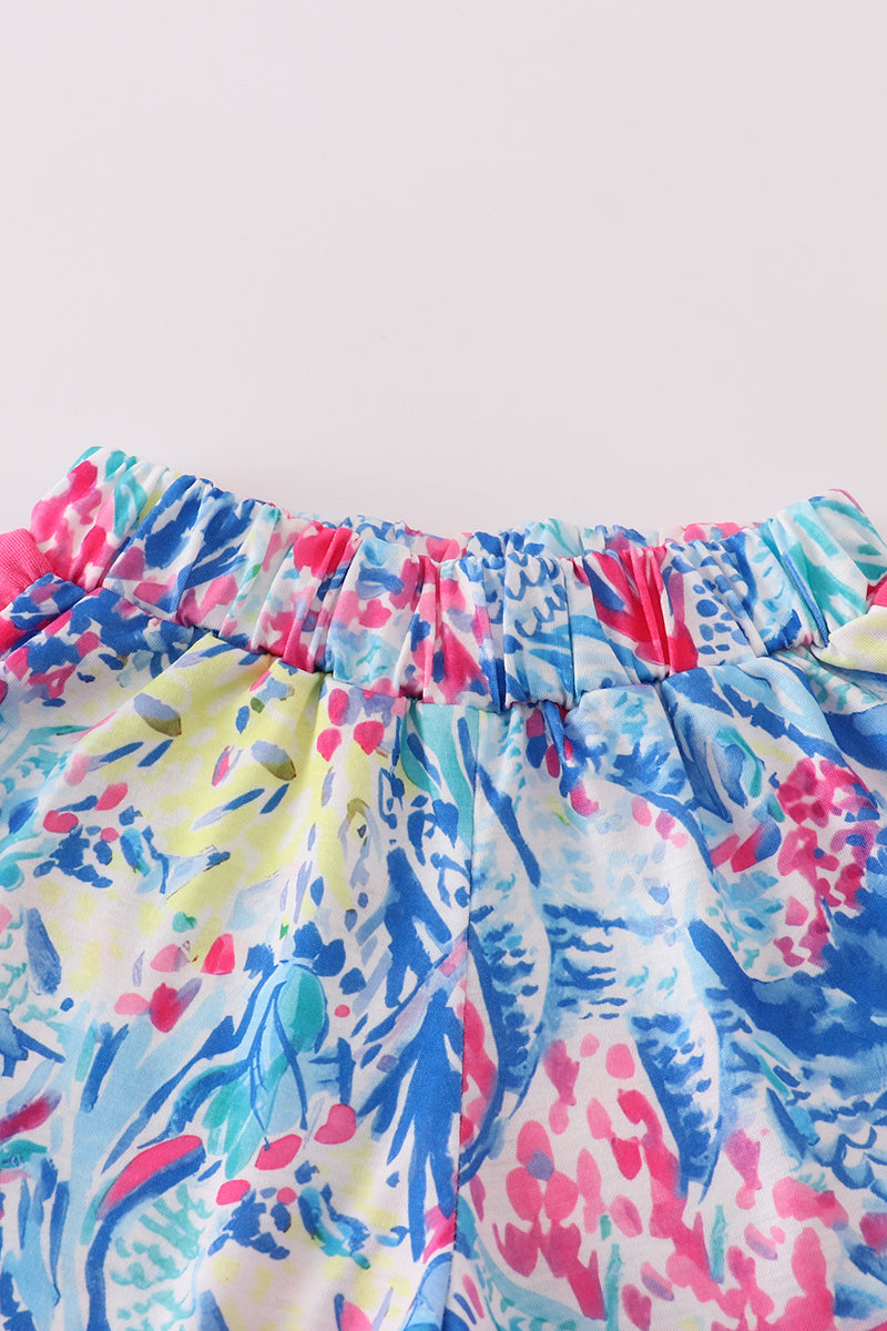 Tropical Lobster Splash applique shorts set