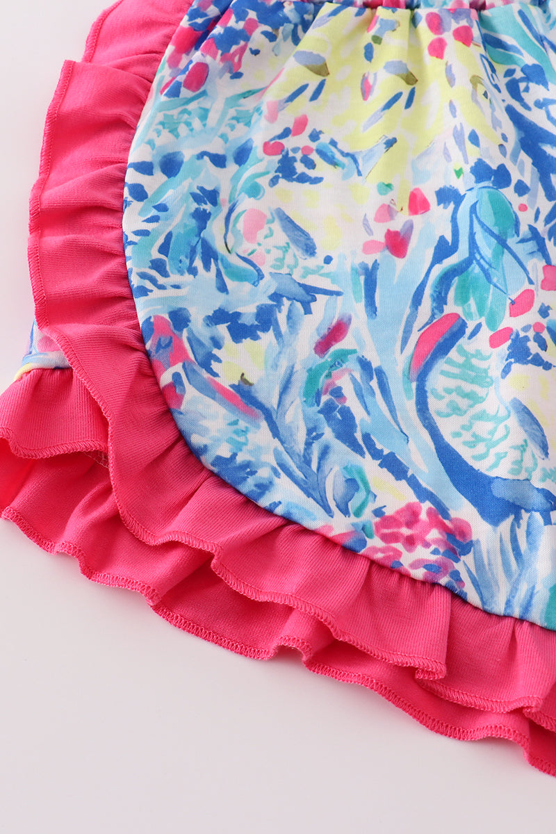 Tropical Lobster Splash applique shorts set