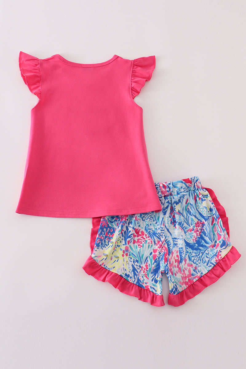 Tropical Lobster Splash applique shorts set
