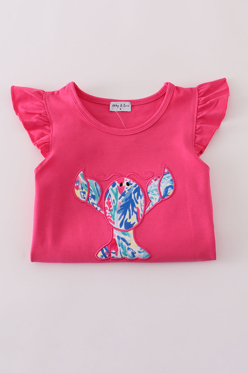 Tropical Lobster Splash applique shorts set