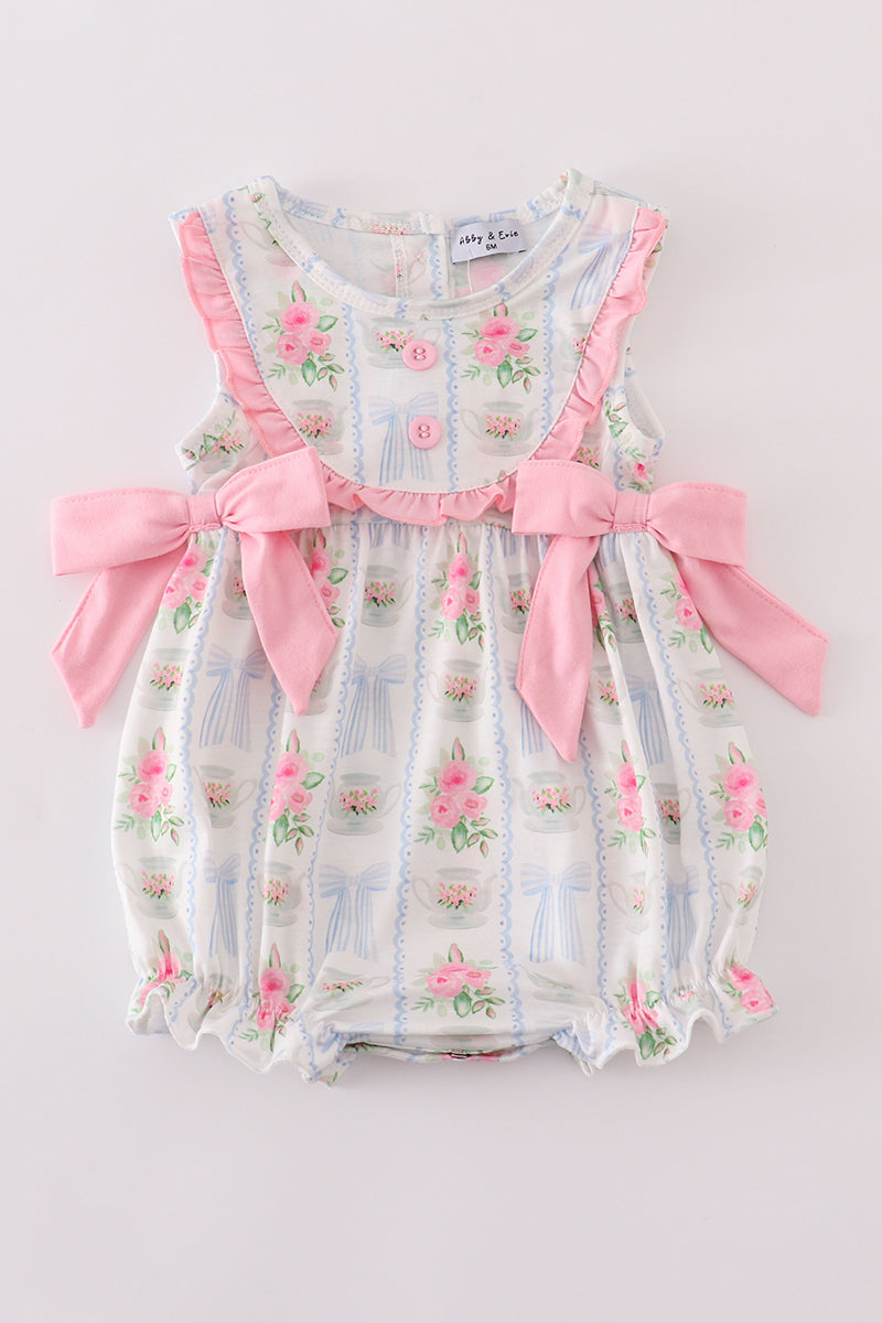 Tea floral bow ruffle bubble