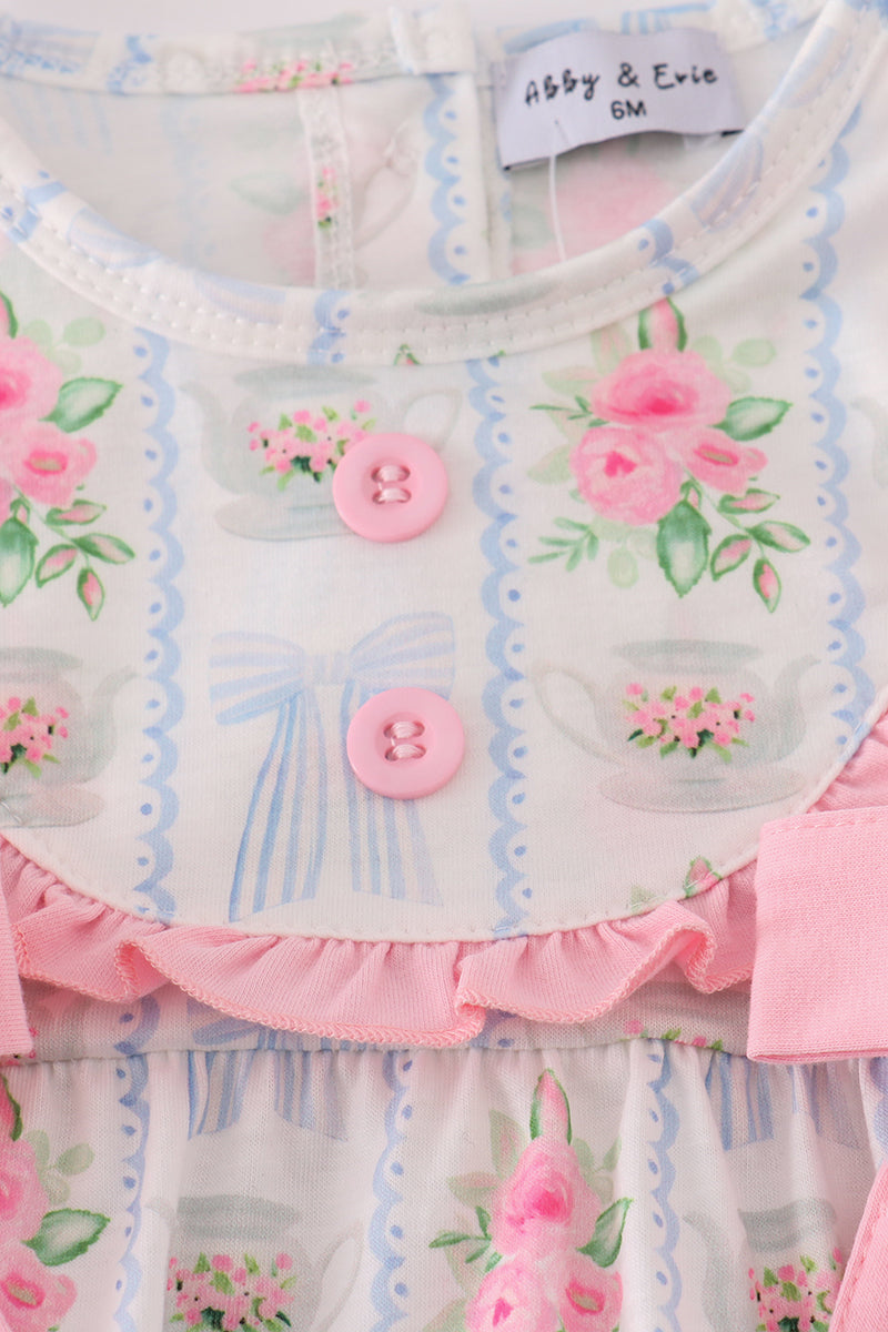 Tea floral bow ruffle bubble