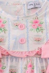 Tea floral bow ruffle bubble