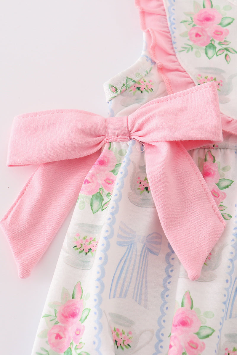 Tea floral bow ruffle bubble