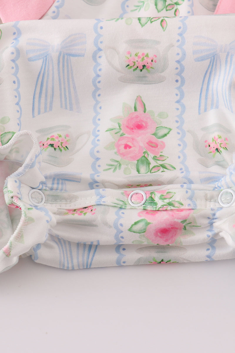 Tea floral bow ruffle bubble