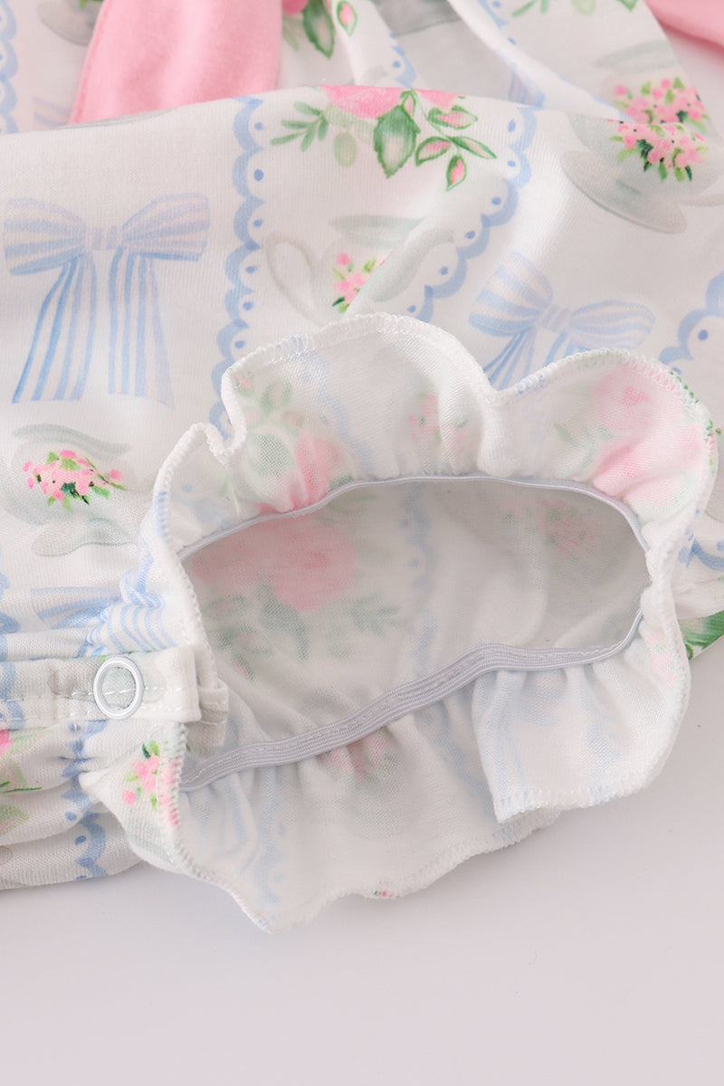 Tea floral bow ruffle bubble
