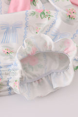 Tea floral bow ruffle bubble