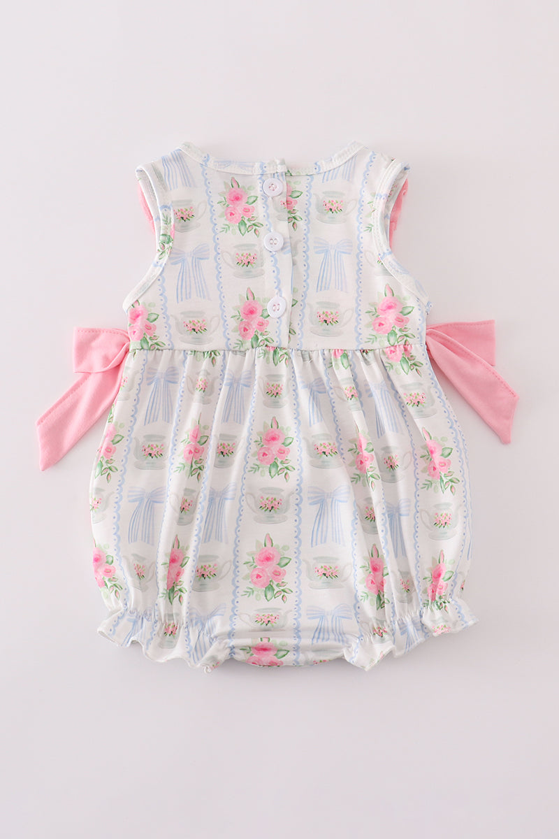 Tea floral bow ruffle bubble