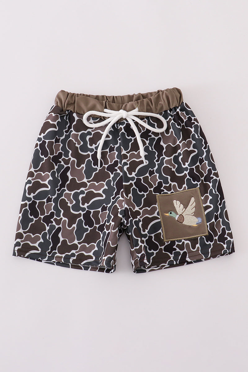 Camouflage duck embroidery swim trunks UPF50+