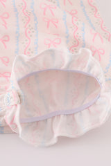 Pink bow embroidery smocked bubble