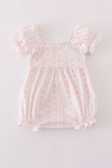 Pink bow embroidery smocked bubble