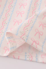 Pink bow embroidery smocked dress