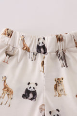 Grey zoo animal print ruffle shorts set