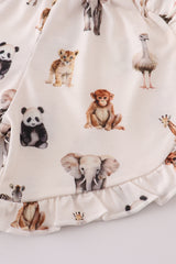 Grey zoo animal print ruffle shorts set